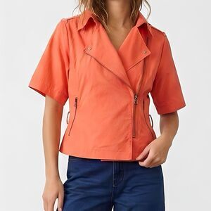 Rare Deadstock Adidas Women's SLVR Orange Moto Jacket Small Gorpcore Bikercore